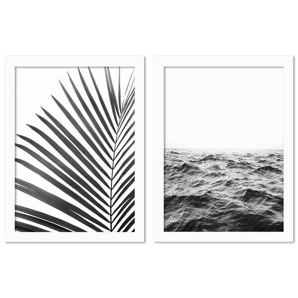 Palm Leaf by Sisi and Seb 2 Piece White Framed Print Wall Art Set Bed